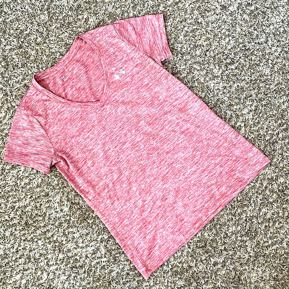 Under Armour Vneck tshirt loose fit maroon white heather heat gear small womens